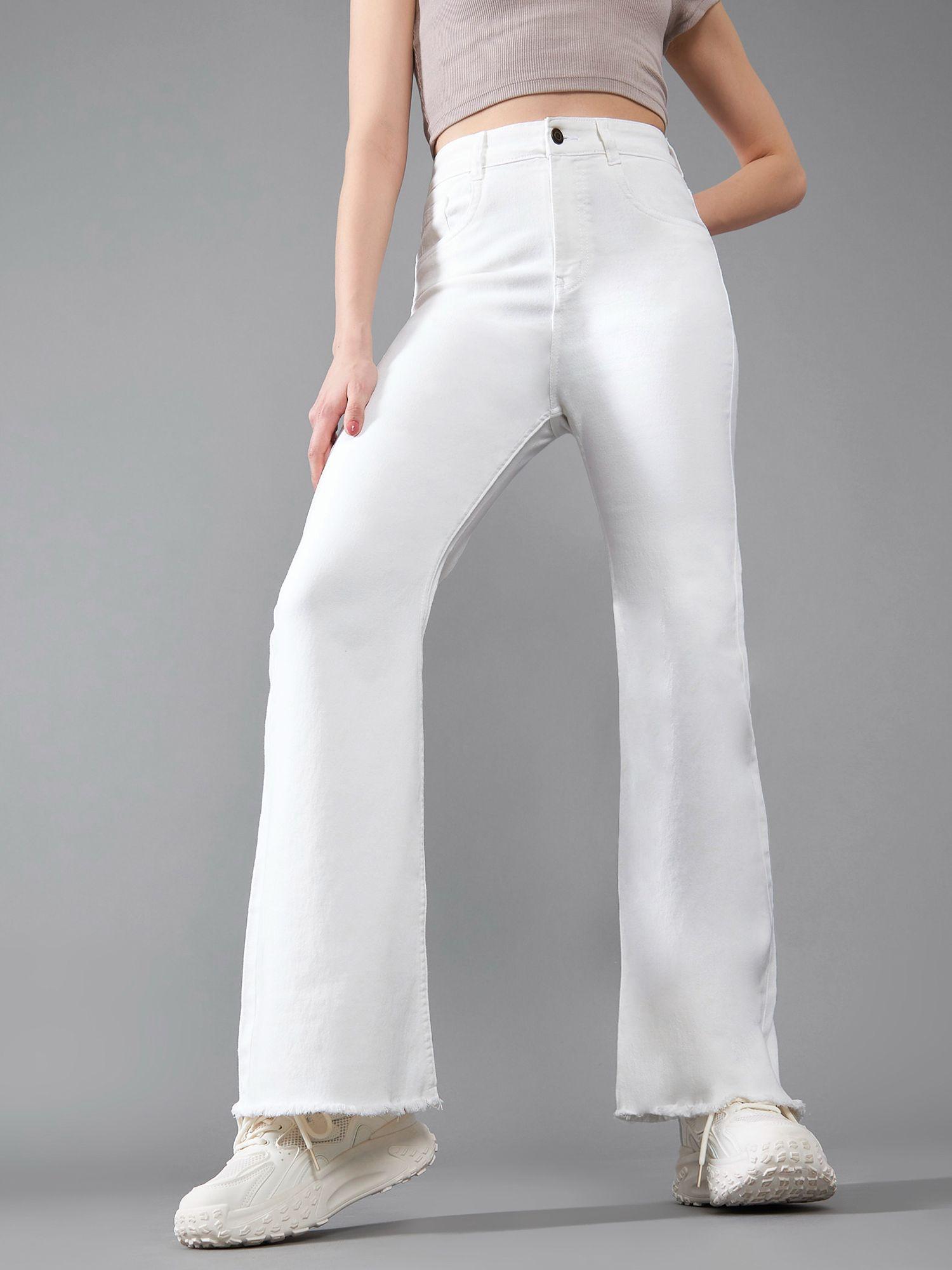 women's white bootcut high rise regular stretchable denim jeans