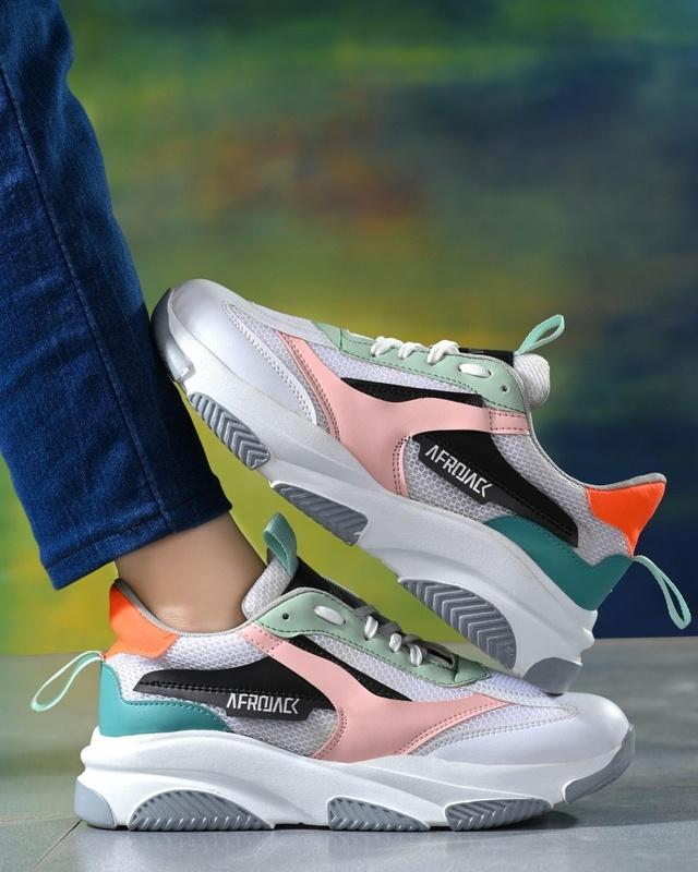 women's white color block sneakers