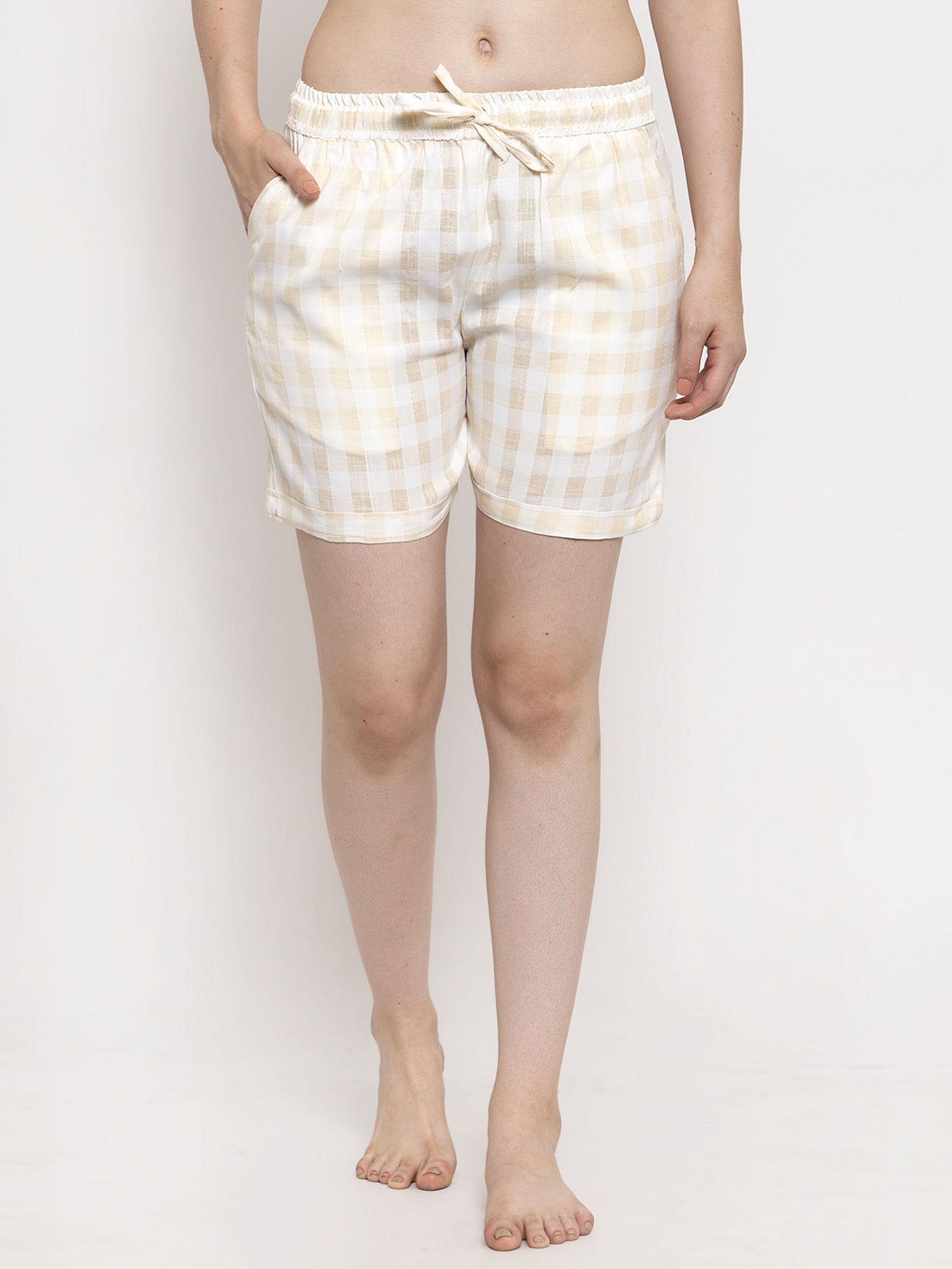 women's white cotton checked shorts