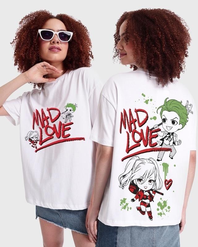 women's white mad love graphic printed oversized t-shirt