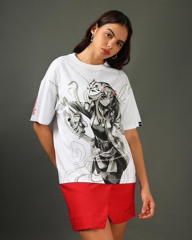 women's white manga graphic printed oversized t-shirt