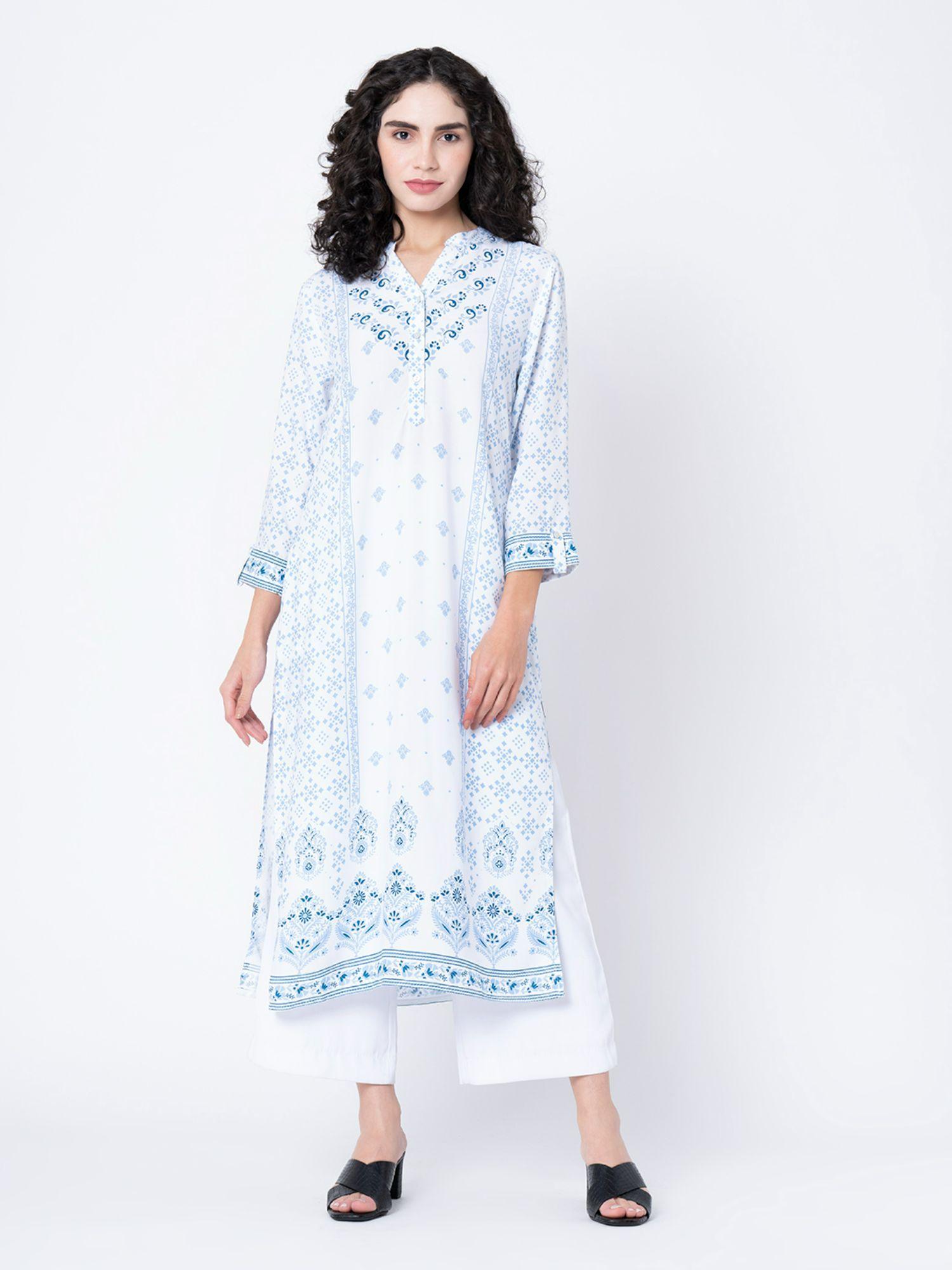 women's white printed kurta