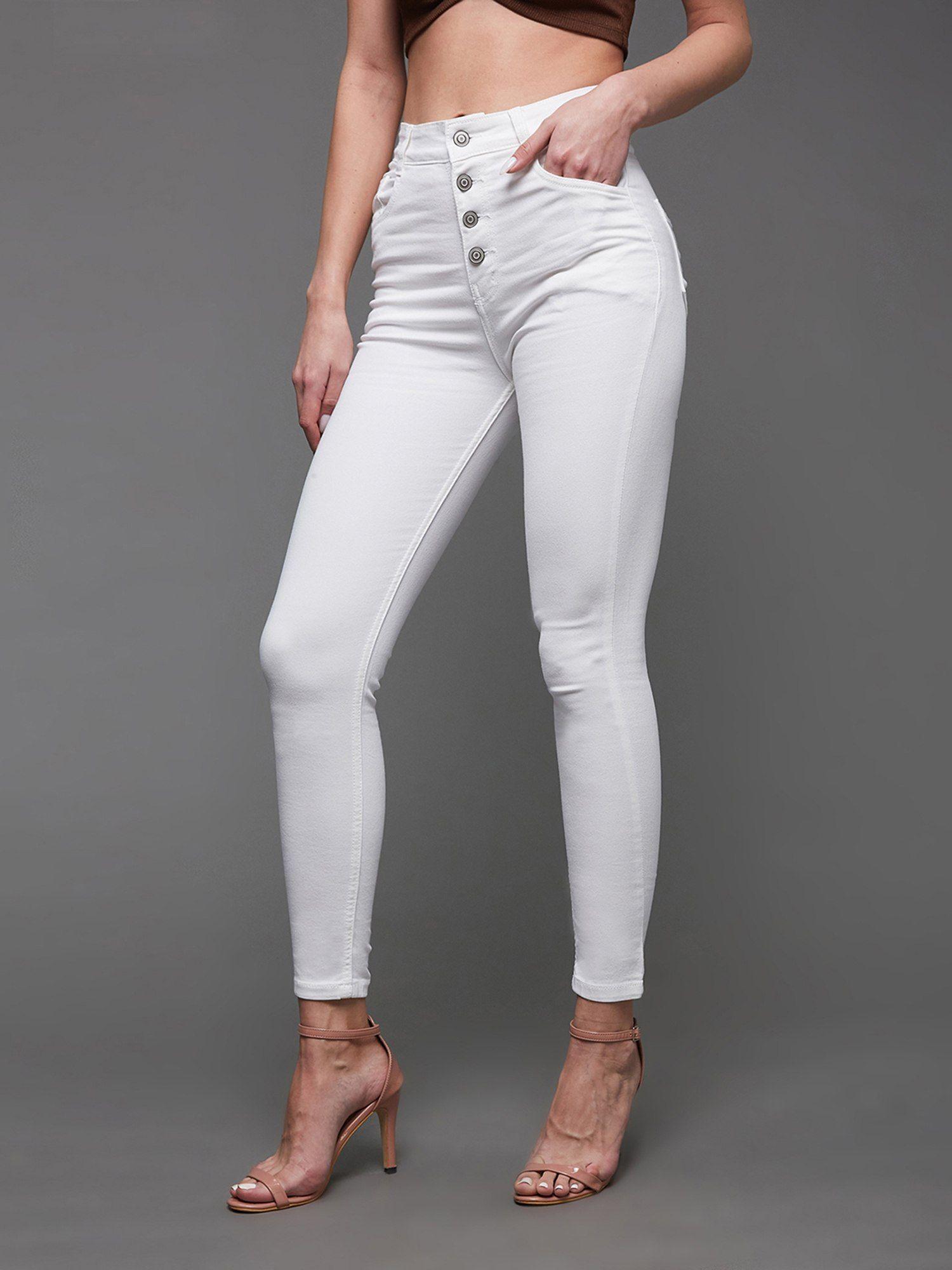 women's white skinny fit high rise clean look stretchable bleached denim jeans