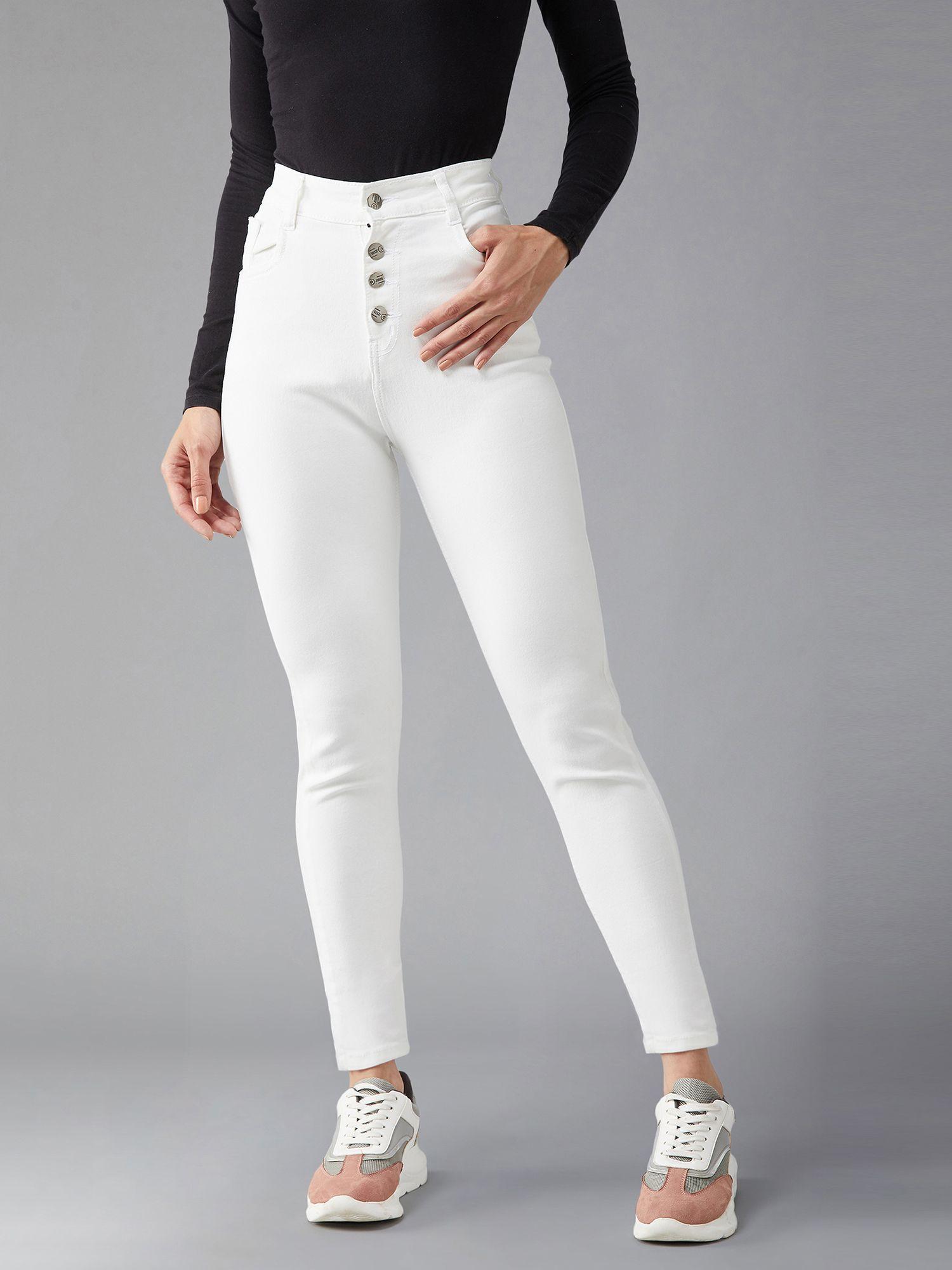 women's white skinny fit high rise stretchable regular denim jeans