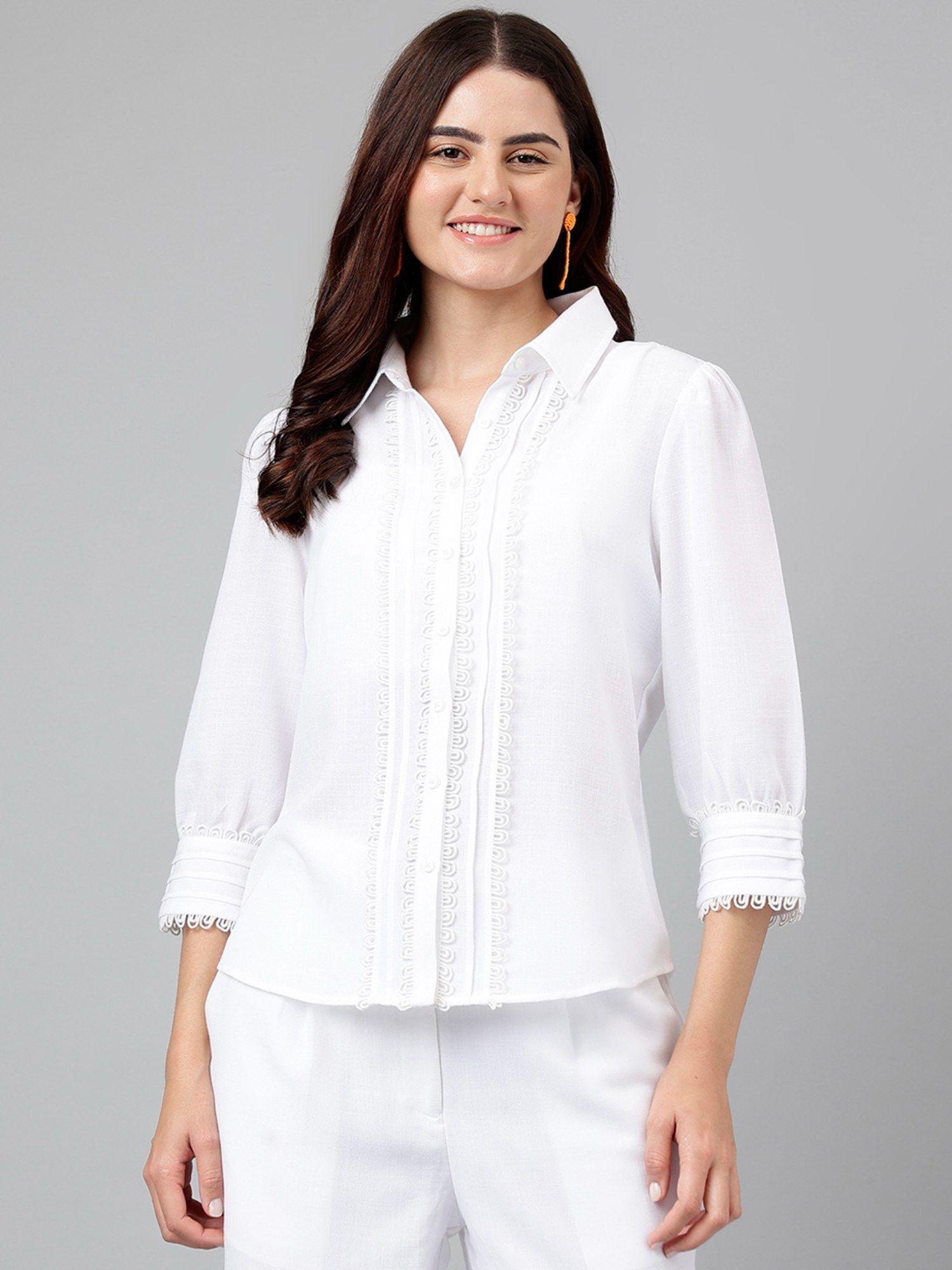 women's white solid polyester blend shirt