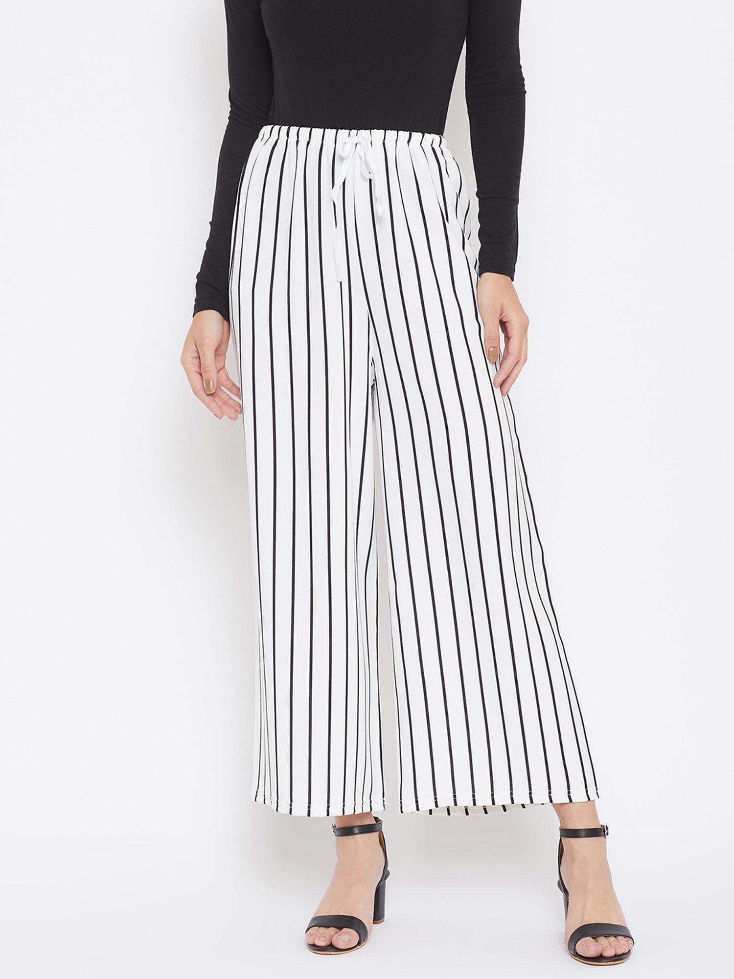 women's white stripes trousers