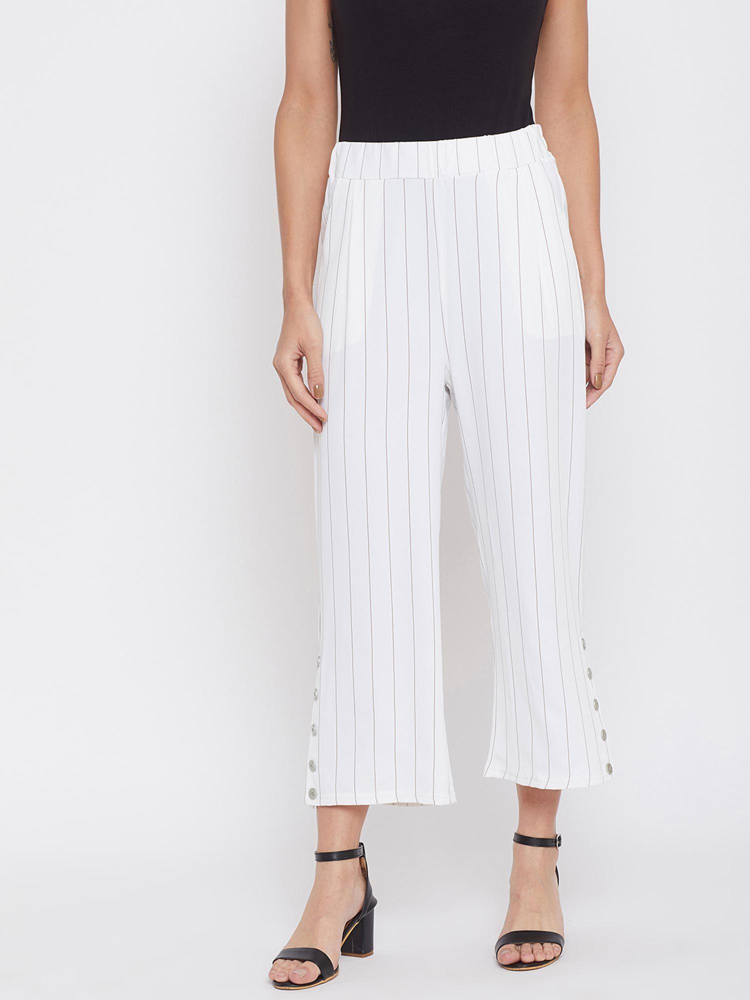 women's white stripes trousers