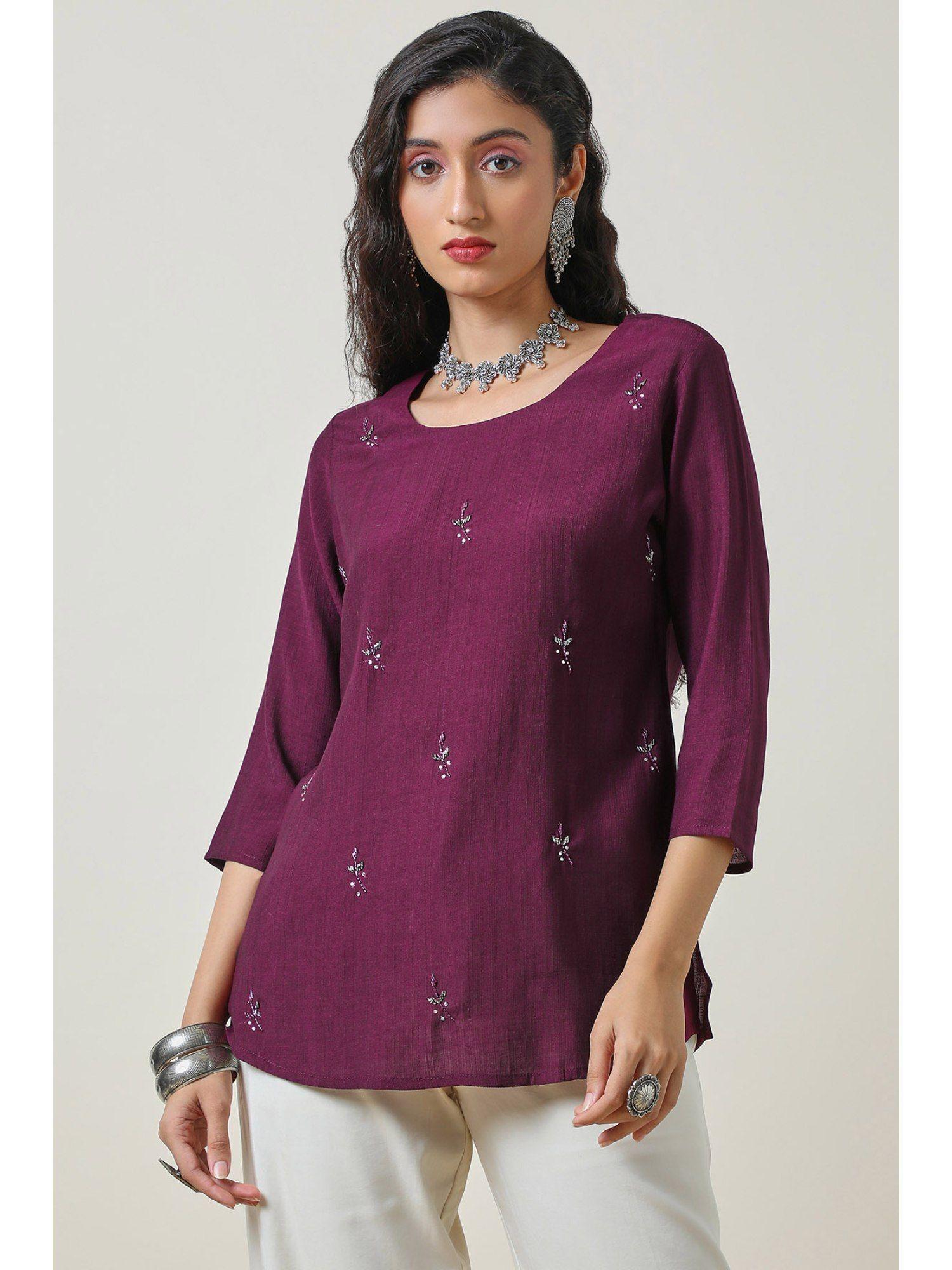 women's wine cutdana embellished viscose blend tunic