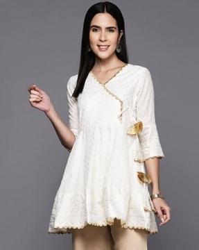 women's woven angrakha tunic top