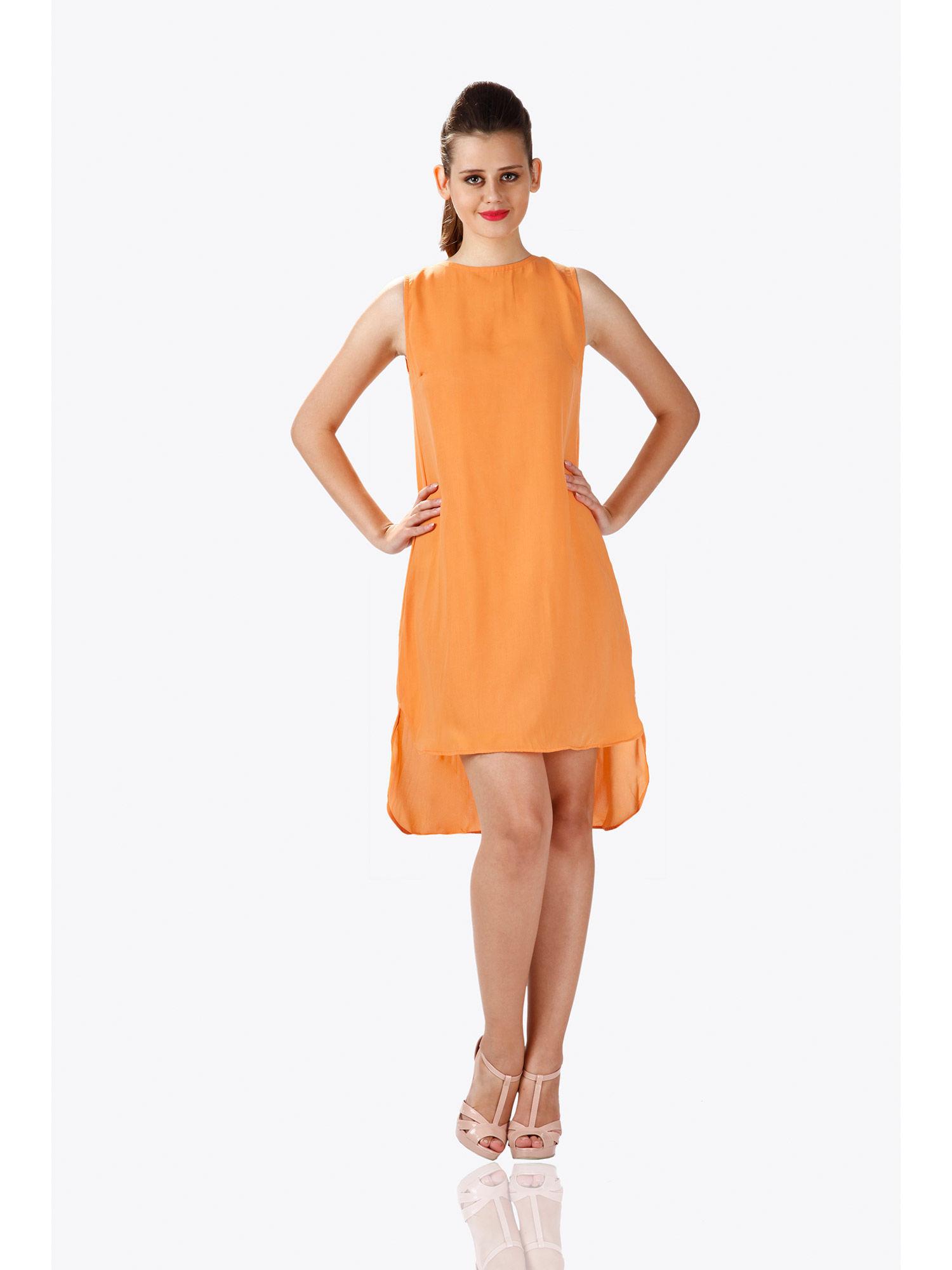 women's yellow boat neck sleeveless high-low shift dress