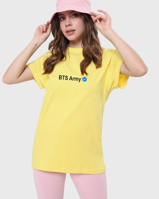 women's yellow bts army typography boyfriend t-shirt