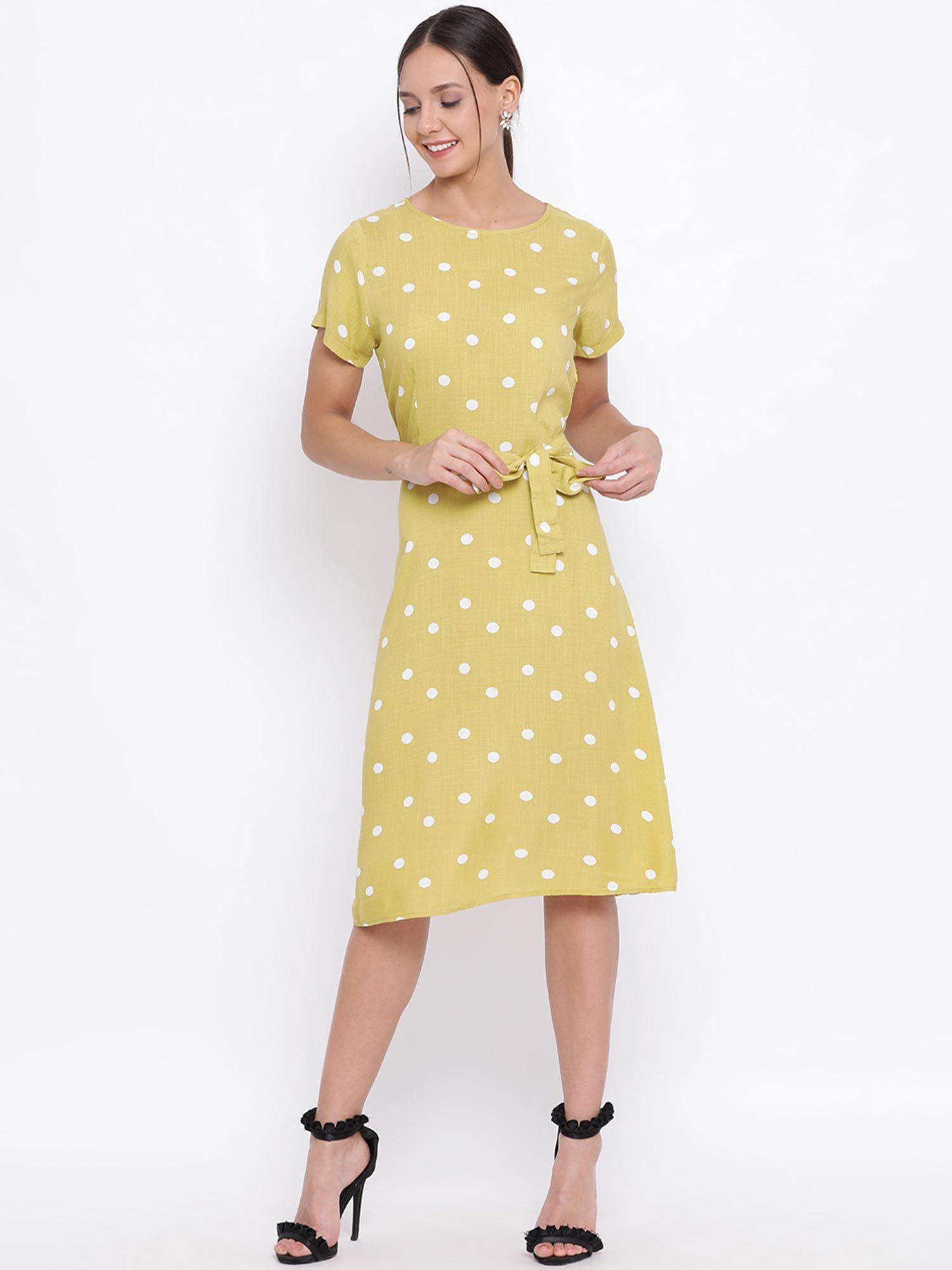 women's yellow polka dots tops