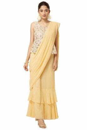 women's yellow ruffled sari skirt - yellow