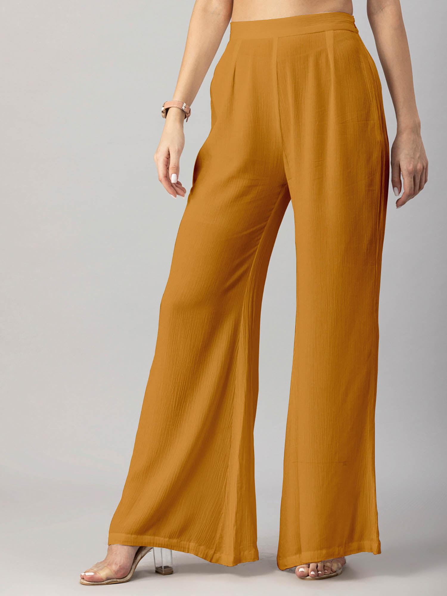 women's yellow solid high waist palazzo