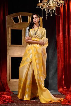 women's yellow tissue silk saree with blouse piece - yellow