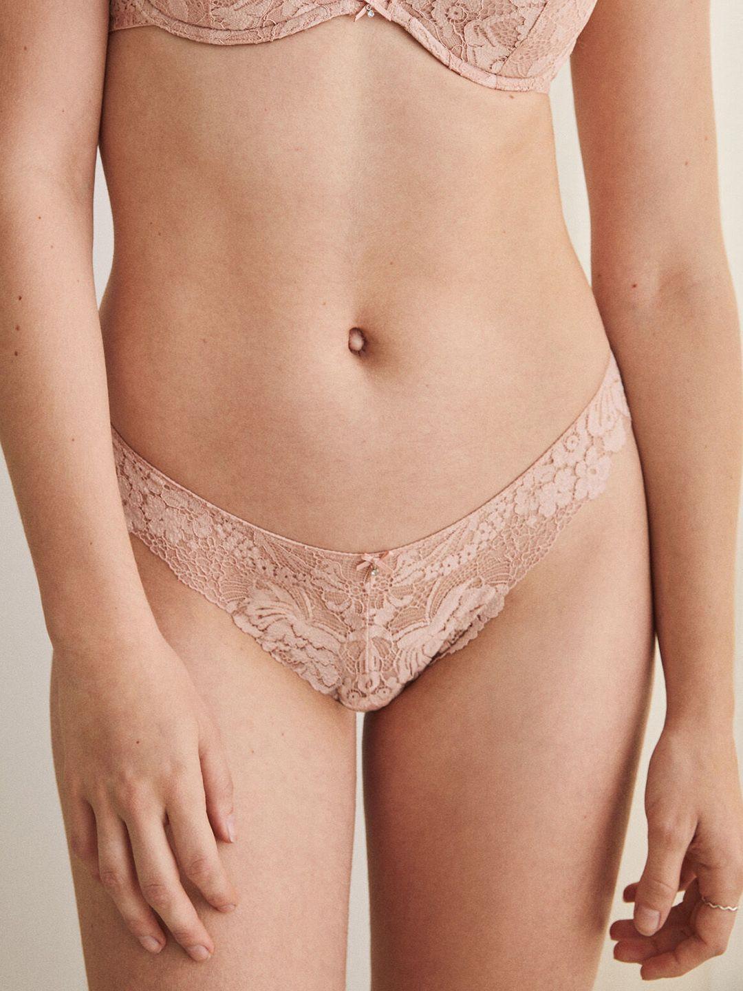 women'secret lace inserted mid-rise basic brief