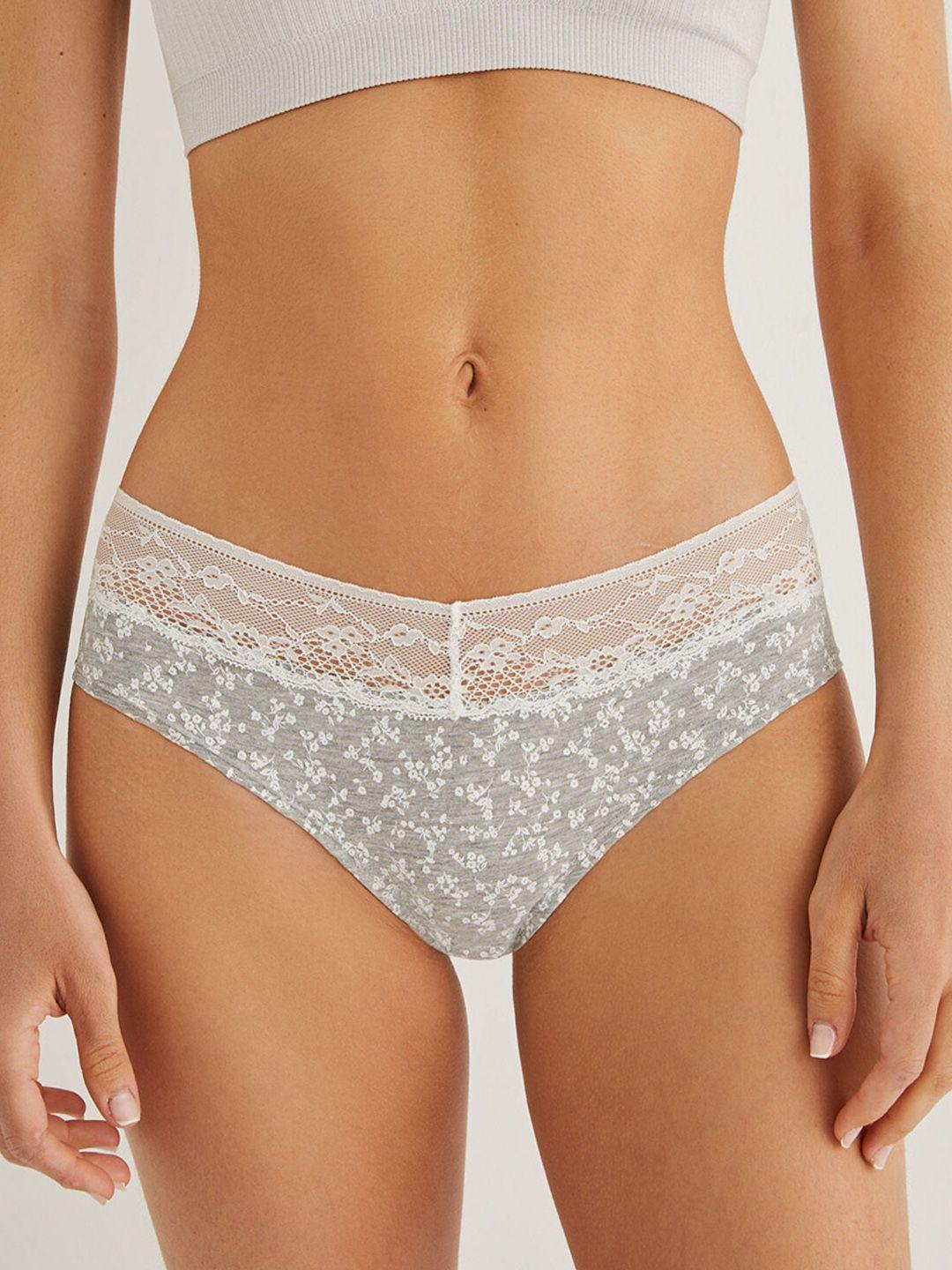 women'secret women floral printed lace detailed basic briefs 876708-46-medium grey