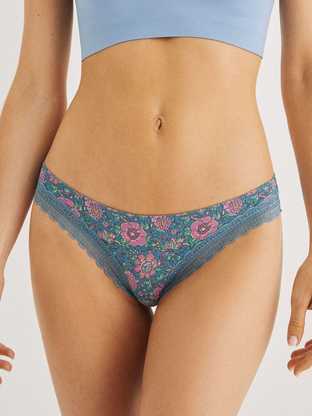 women'secret women floral printed lace detailed bikini briefs 876722-24-green