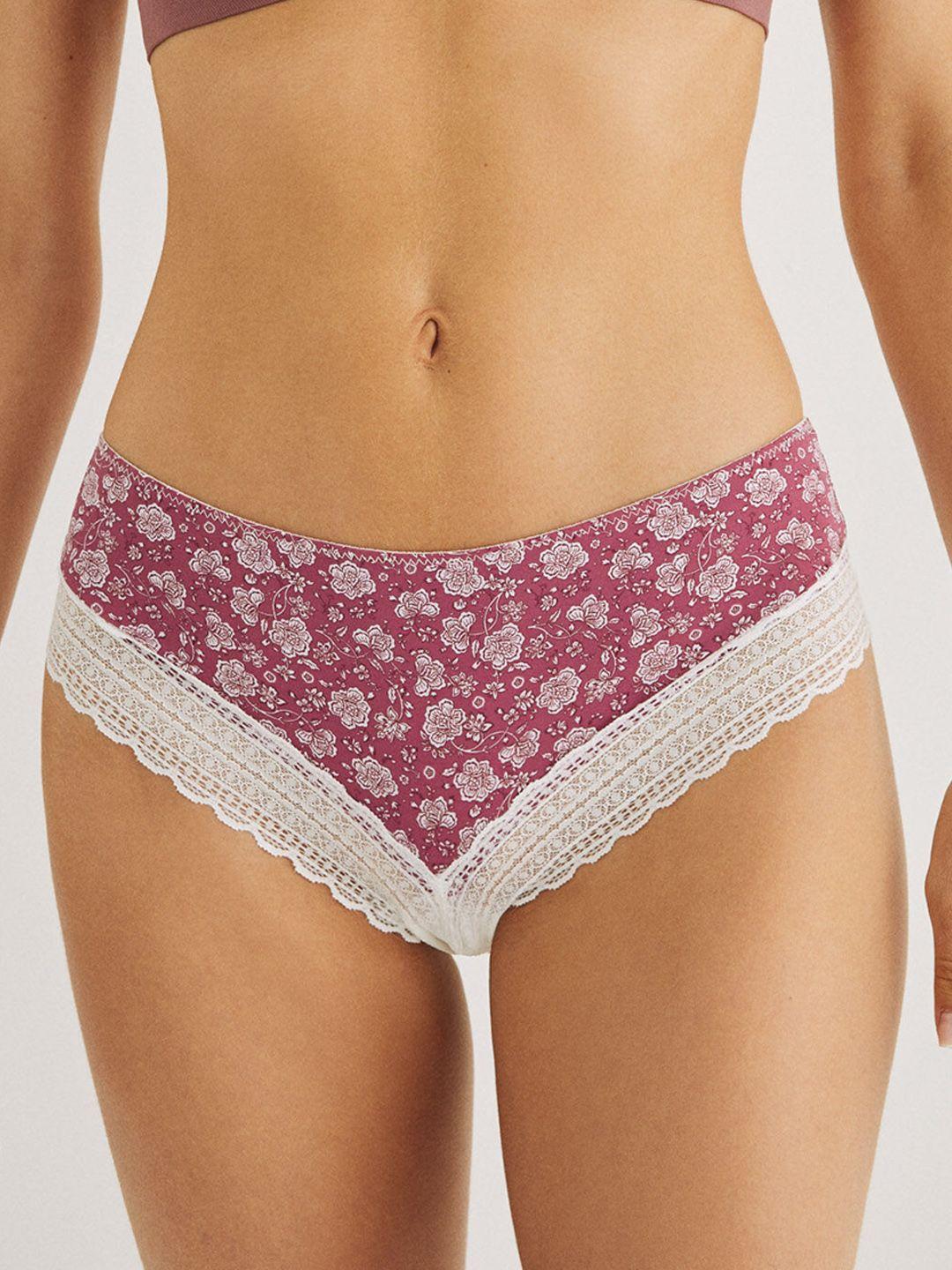 women'secret women printed hipster briefs with lace inserts 876719-70