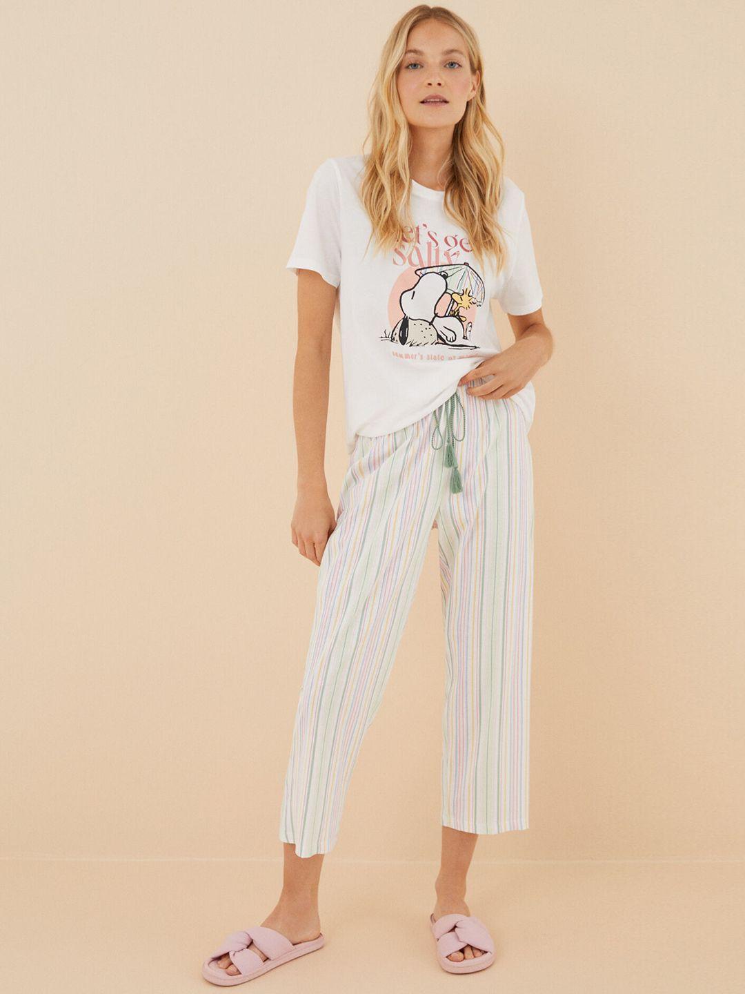 women'secret women pure cotton printed t-shirt & striped pyjamas set