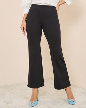 women  high-rise 2 way stretch flare leg knit pants