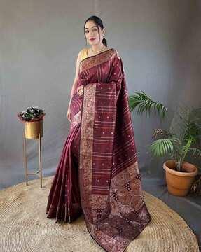 women  woven saree with contrast border