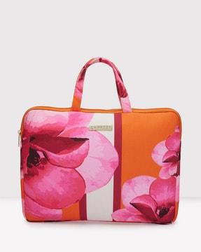 women 15" floral print laptop messenger bag with zip closure
