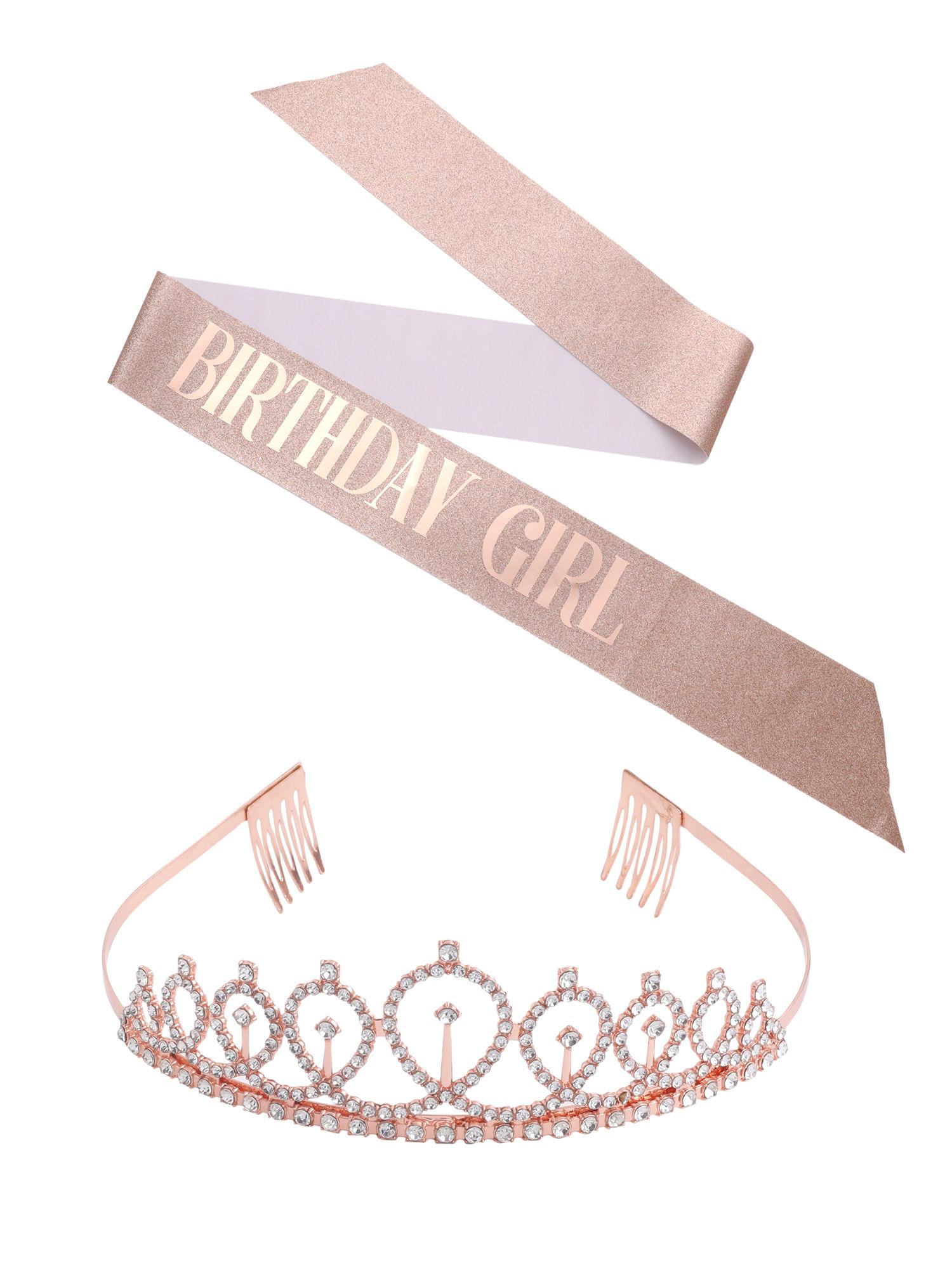 women 2pcs embellished crown and birthday girl sash