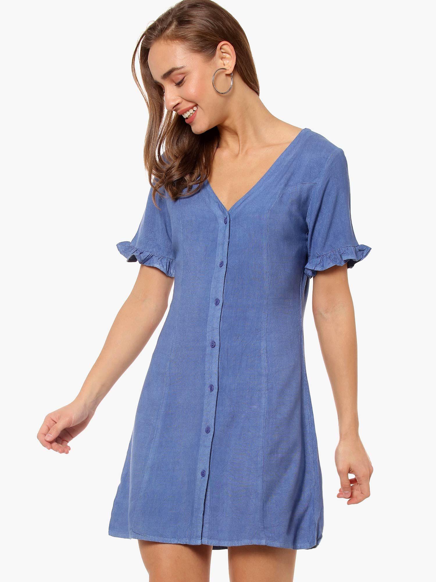 women a-line blue mini dress