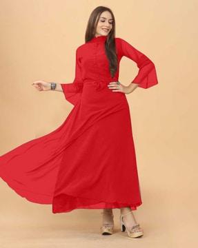 women a-line dress with bell sleeves