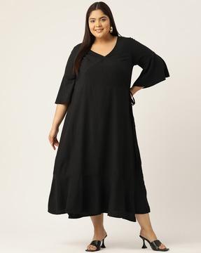 women a-line dress with bell-sleeves