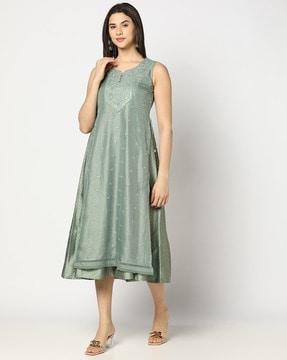 women a-line dress with embroidered yoke