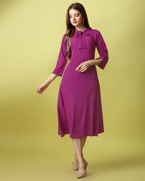women a-line dress with neck tie-up
