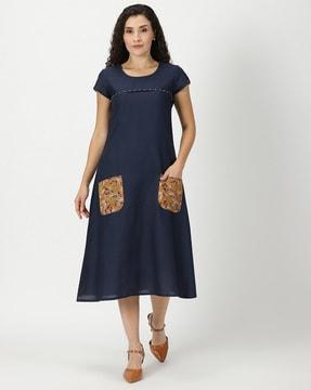 women a-line dress with patch pockets