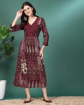women a-line dress with patch-work