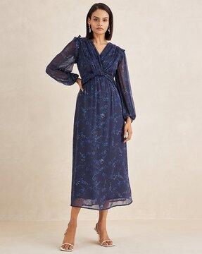 women a-line dress with puff sleeves