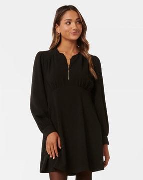 women a-line dress with puff sleeves