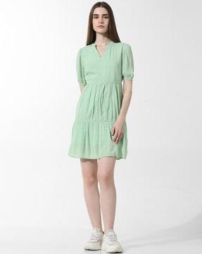 women a-line dress with puff sleeves