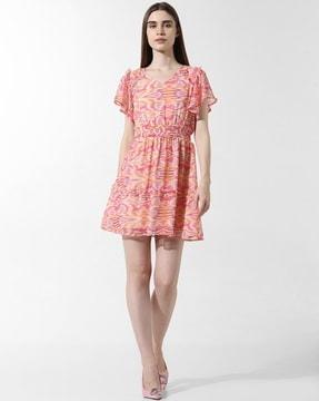 women a-line dress with puff sleeves