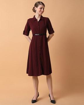 women a-line dress with roll-up sleeves