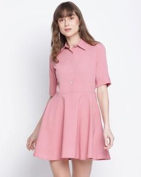 women a-line dress with spread collar