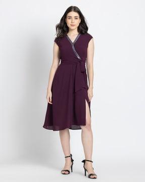 women a-line dress with tie-up belt