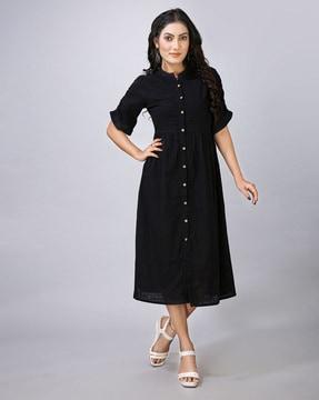 women a-line fit & flare dress with round neck