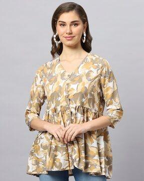 women a-line floral kurta with v-neck