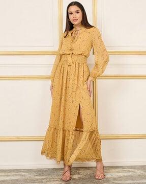 women a-line floral print full sleeves maxi dress