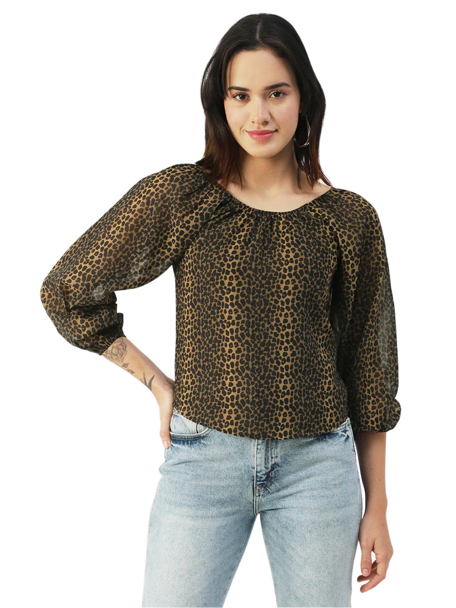 women a-line georgette animal print multi-color top