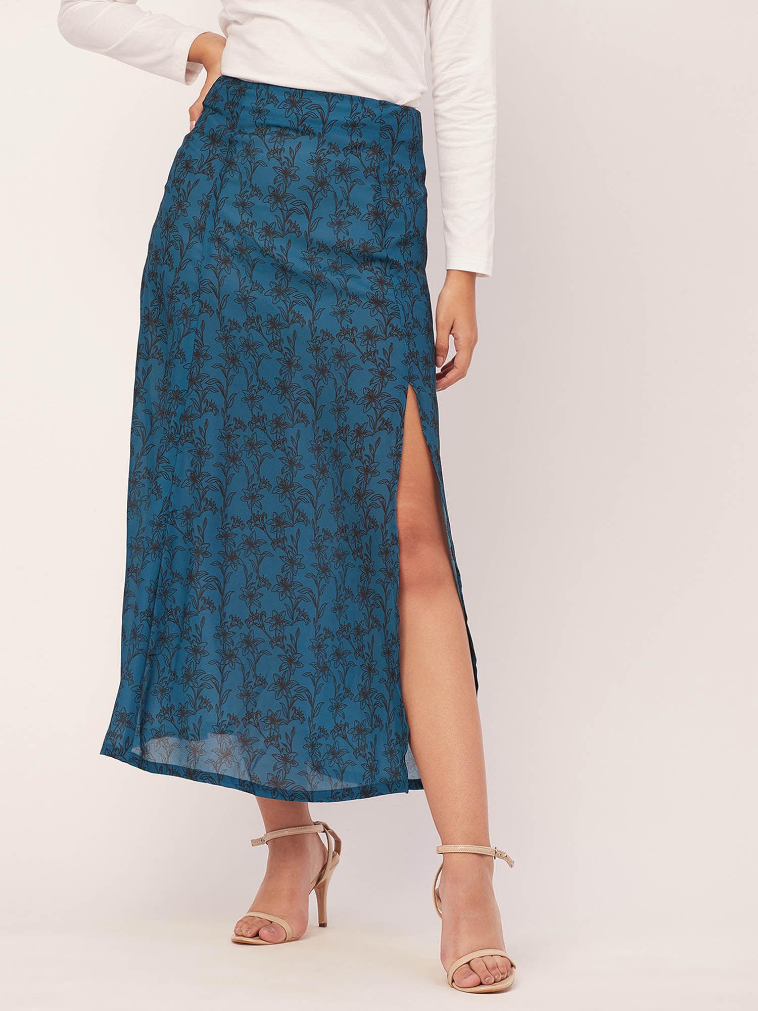 women a-line georgette floral green midi skirt