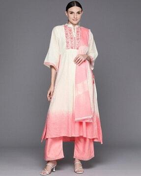 women a-line kurta set & dupatta with embroidery