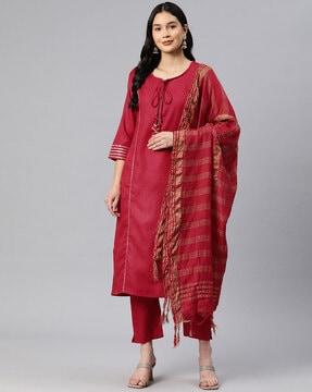 women a-line kurta set with dupatta