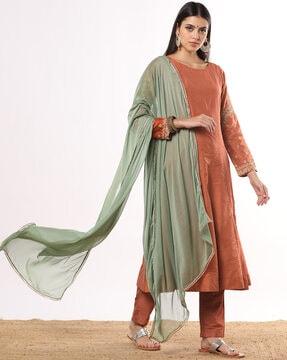 women a-line kurta suit set with dupatta